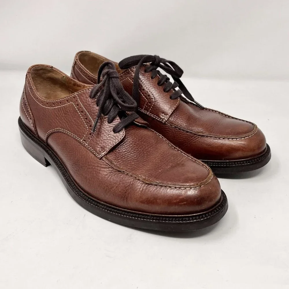 Johnston & Murphy Moc‎ Toe Brown Textured Leather Lace Up Casual Shoe Size 9.5